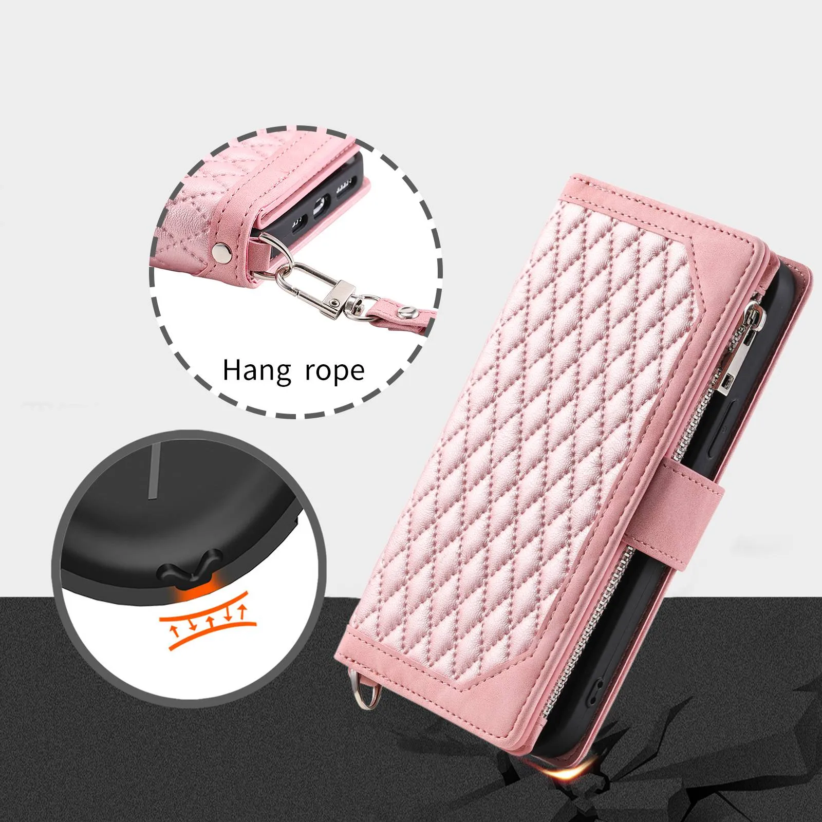 005 Style Drop-proof Phone Case for iPhone 11 Pro Max 6.5 inch, Leather Rhombus Texture Full Body Protection Stand Wallet Cover with Zipper Pocket