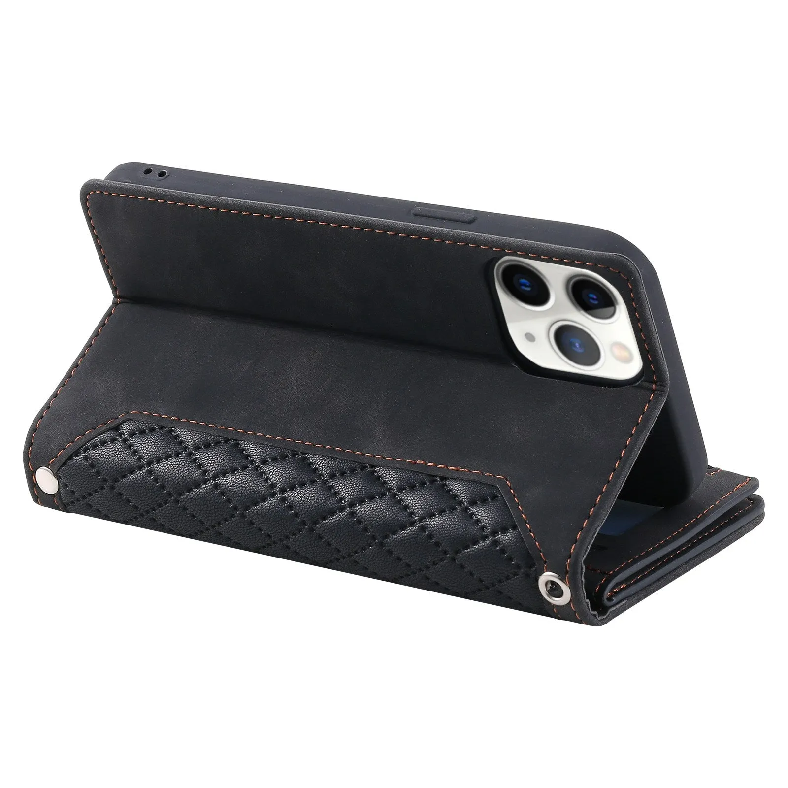 005 Style Drop-proof Phone Case for iPhone 11 Pro Max 6.5 inch, Leather Rhombus Texture Full Body Protection Stand Wallet Cover with Zipper Pocket