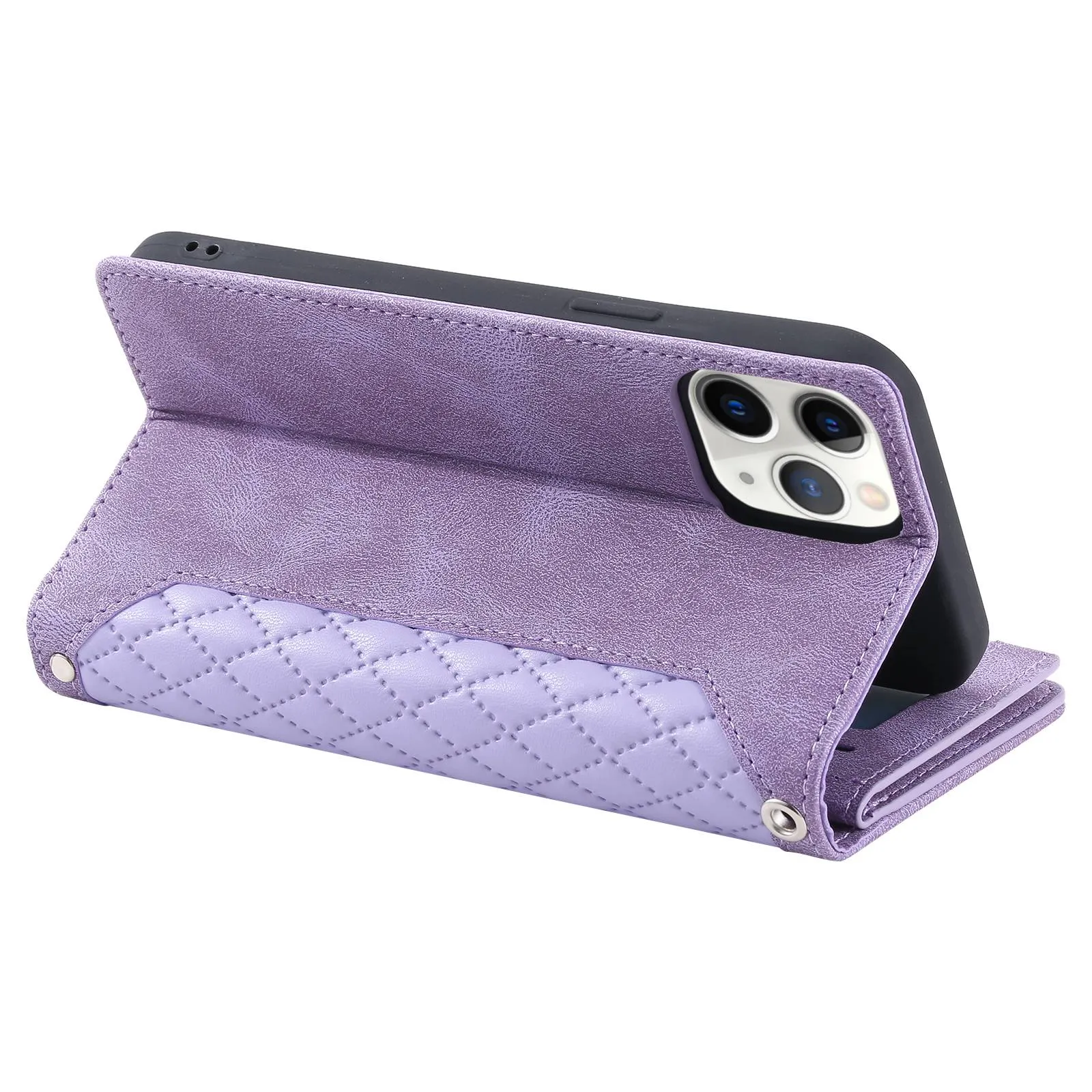 005 Style Drop-proof Phone Case for iPhone 11 Pro Max 6.5 inch, Leather Rhombus Texture Full Body Protection Stand Wallet Cover with Zipper Pocket