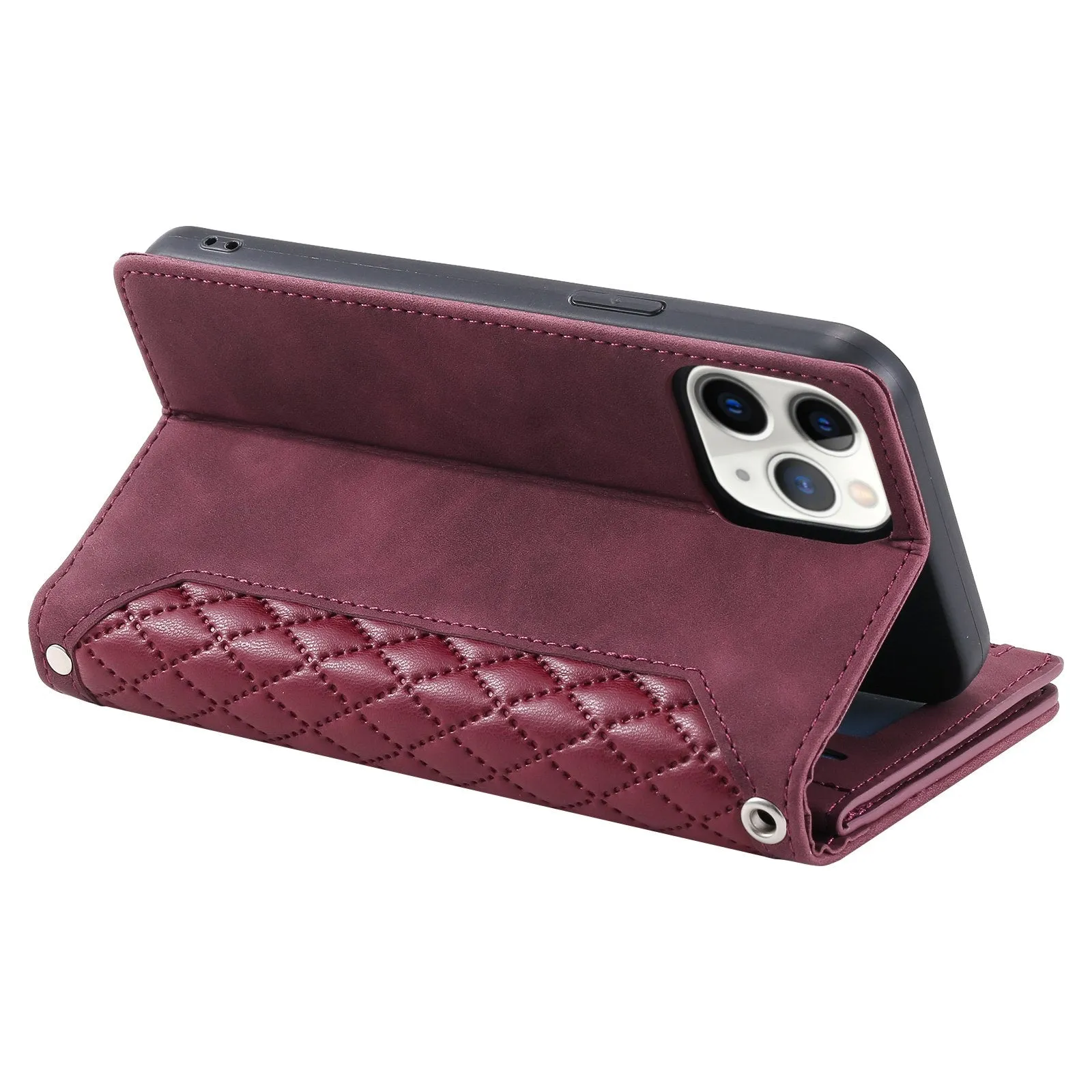 005 Style Drop-proof Phone Case for iPhone 11 Pro Max 6.5 inch, Leather Rhombus Texture Full Body Protection Stand Wallet Cover with Zipper Pocket