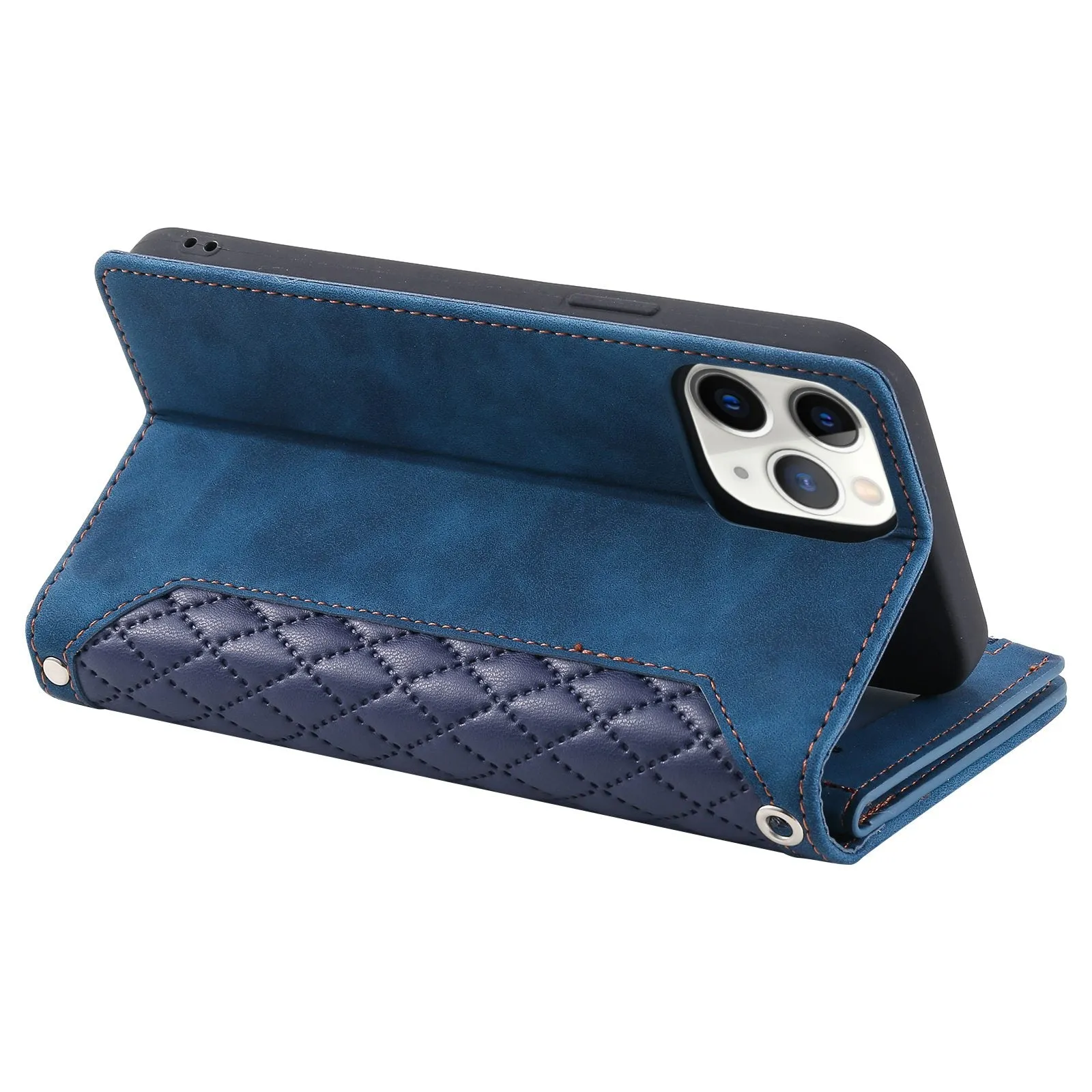 005 Style Drop-proof Phone Case for iPhone 11 Pro Max 6.5 inch, Leather Rhombus Texture Full Body Protection Stand Wallet Cover with Zipper Pocket