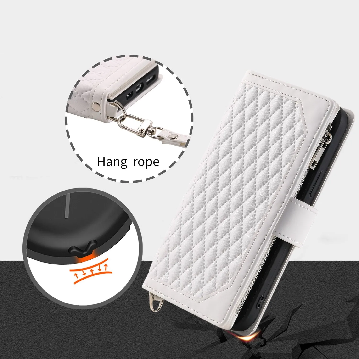 005 Style Zipper Pocket Phone Cover for iPhone 11 Pro 5.8 inch, Rhombus Texture PU Leather Stand Wallet Case with Wrist Strap