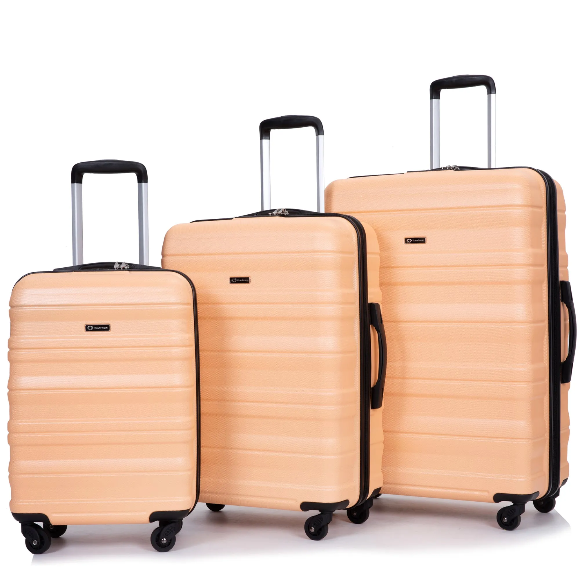 3-Piece Expandable Luggage Set - Lightweight PC Suitcases with Spinner Wheels, TSA Lock, Expandable Design (21/25/29 inches) - Peach