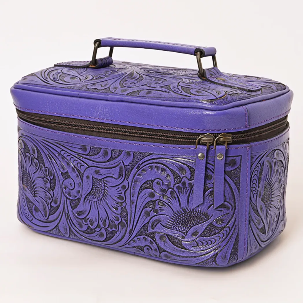 American Darling Purple Tooled Leather Make-Up Tote