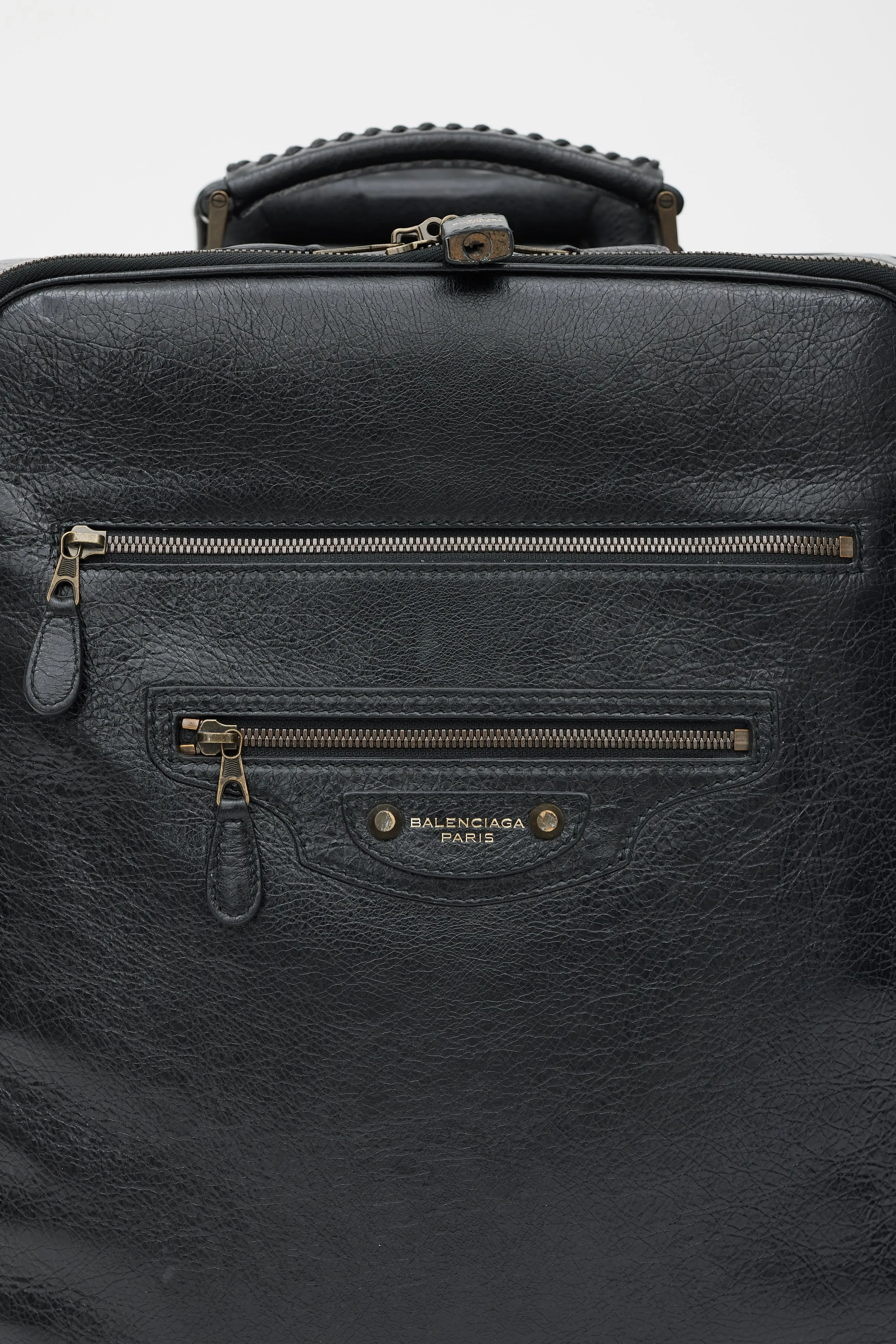 Black & Gold Leather City Suitcase