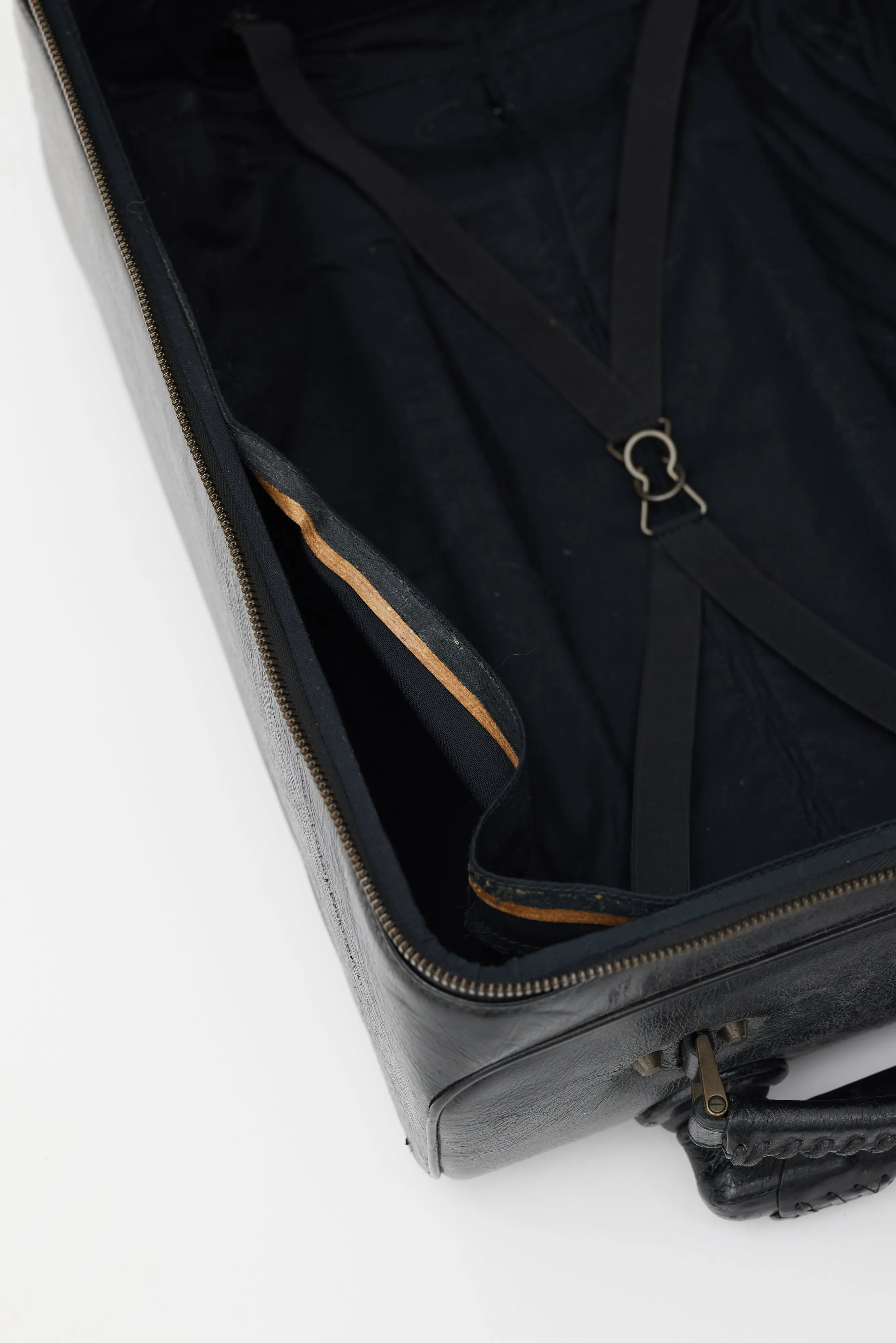 Black & Gold Leather City Suitcase