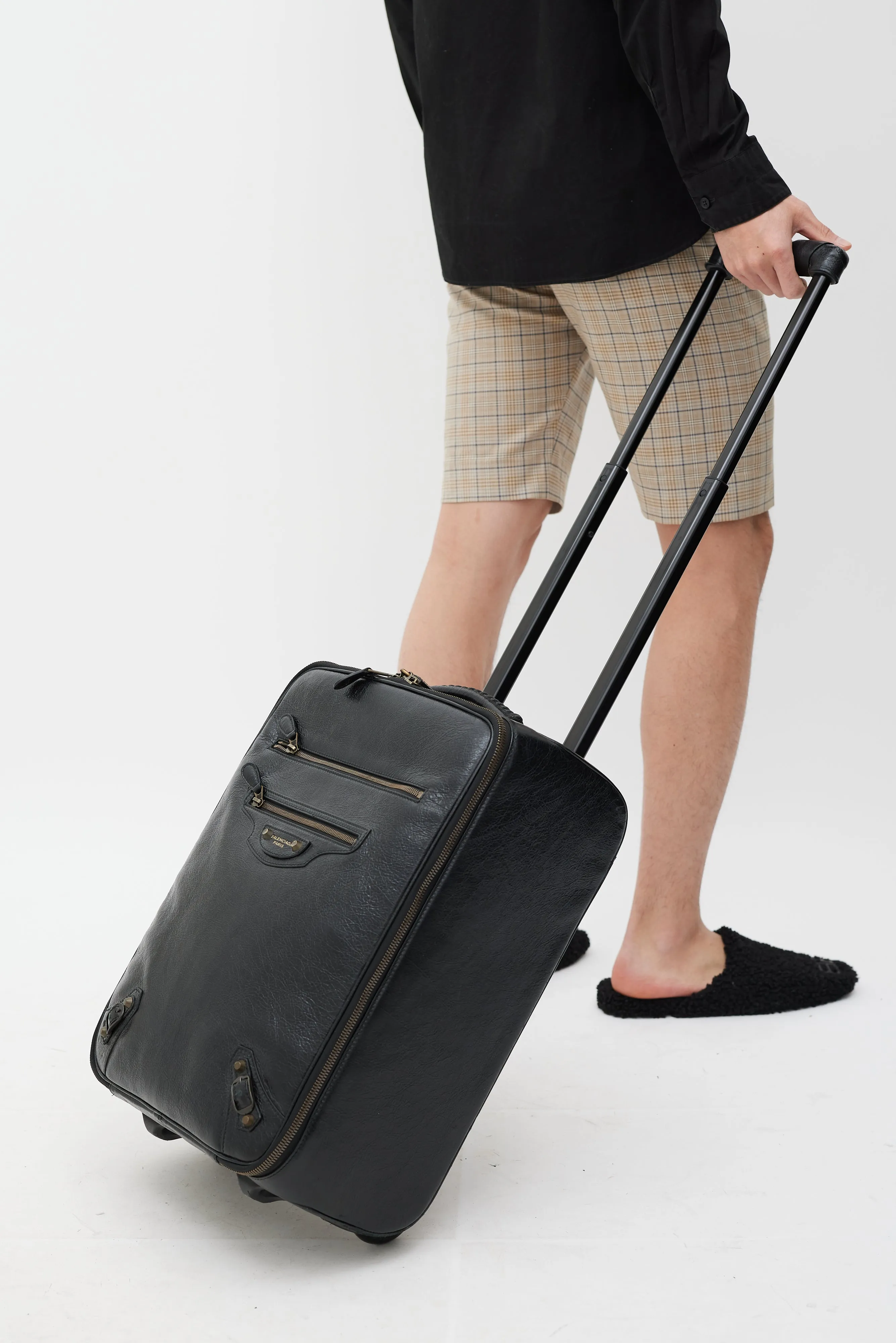 Black & Gold Leather City Suitcase