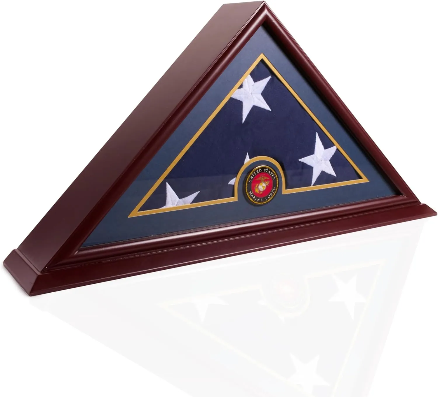 Burial Flag Display Case, Veteran Flag Display - Solid Wood Cherry Finish with UV-Protected Plexiglass and Optional Customizable Nameplate