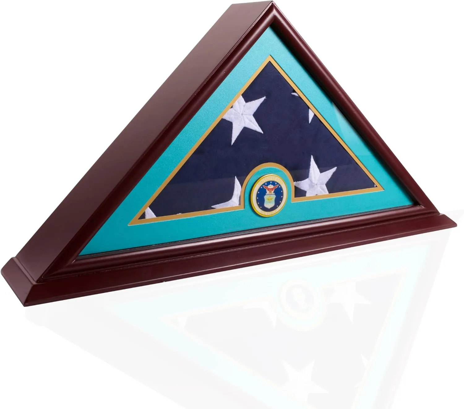 Burial Flag Display Case, Veteran Flag Display - Solid Wood Cherry Finish with UV-Protected Plexiglass and Optional Customizable Nameplate