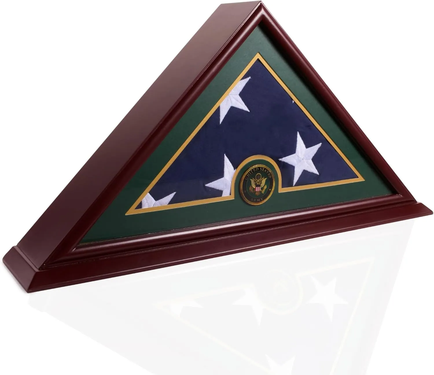 Burial Flag Display Case, Veteran Flag Display - Solid Wood Cherry Finish with UV-Protected Plexiglass and Optional Customizable Nameplate