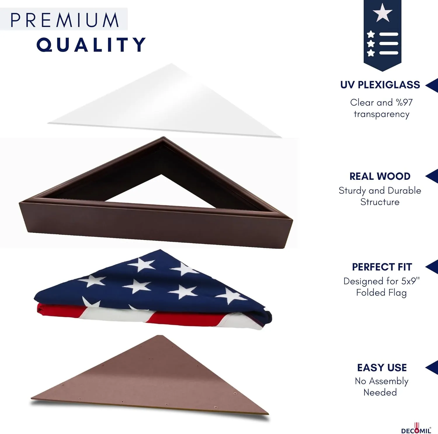 Burial Flag Display Case, Veteran Flag Display - Solid Wood Cherry Finish with UV-Protected Plexiglass and Optional Customizable Nameplate