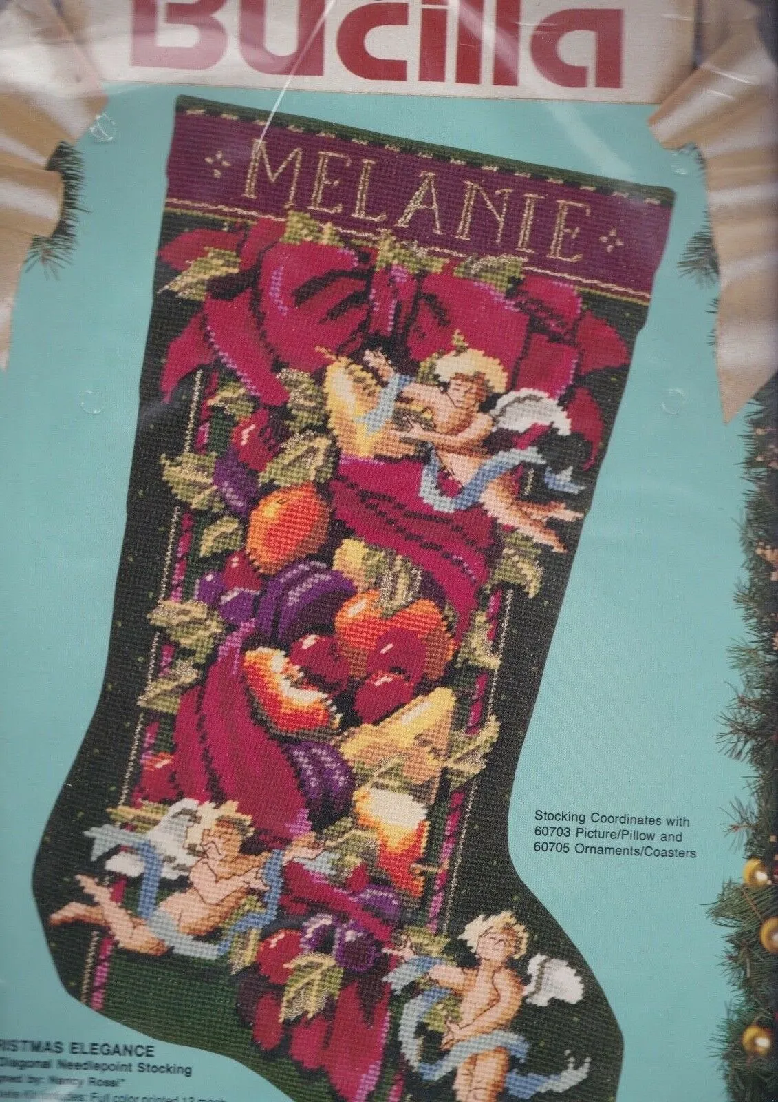 DIY Bucilla Christmas Elegance Angels Needlepoint Stocking Kit