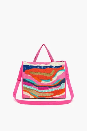 Embellished Shopper Satchel-Pink and Navy Chloe