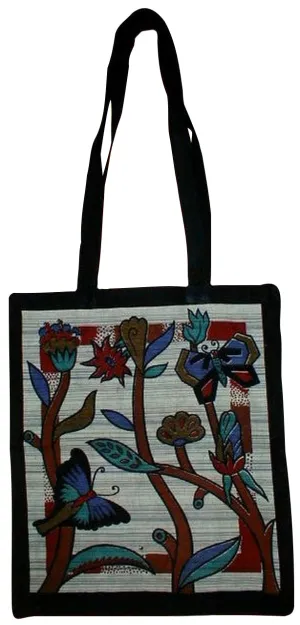 Floral Butterfly Tote Bag School Office 14 x 17 Green