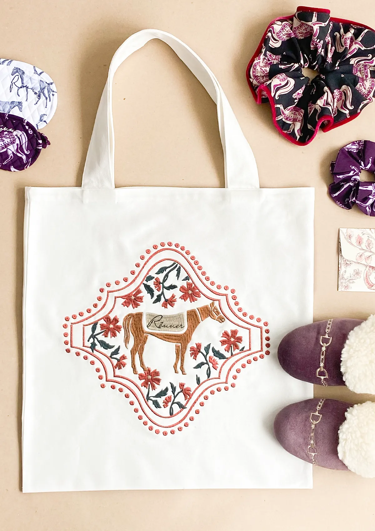 Floral Horses Cotton Tote