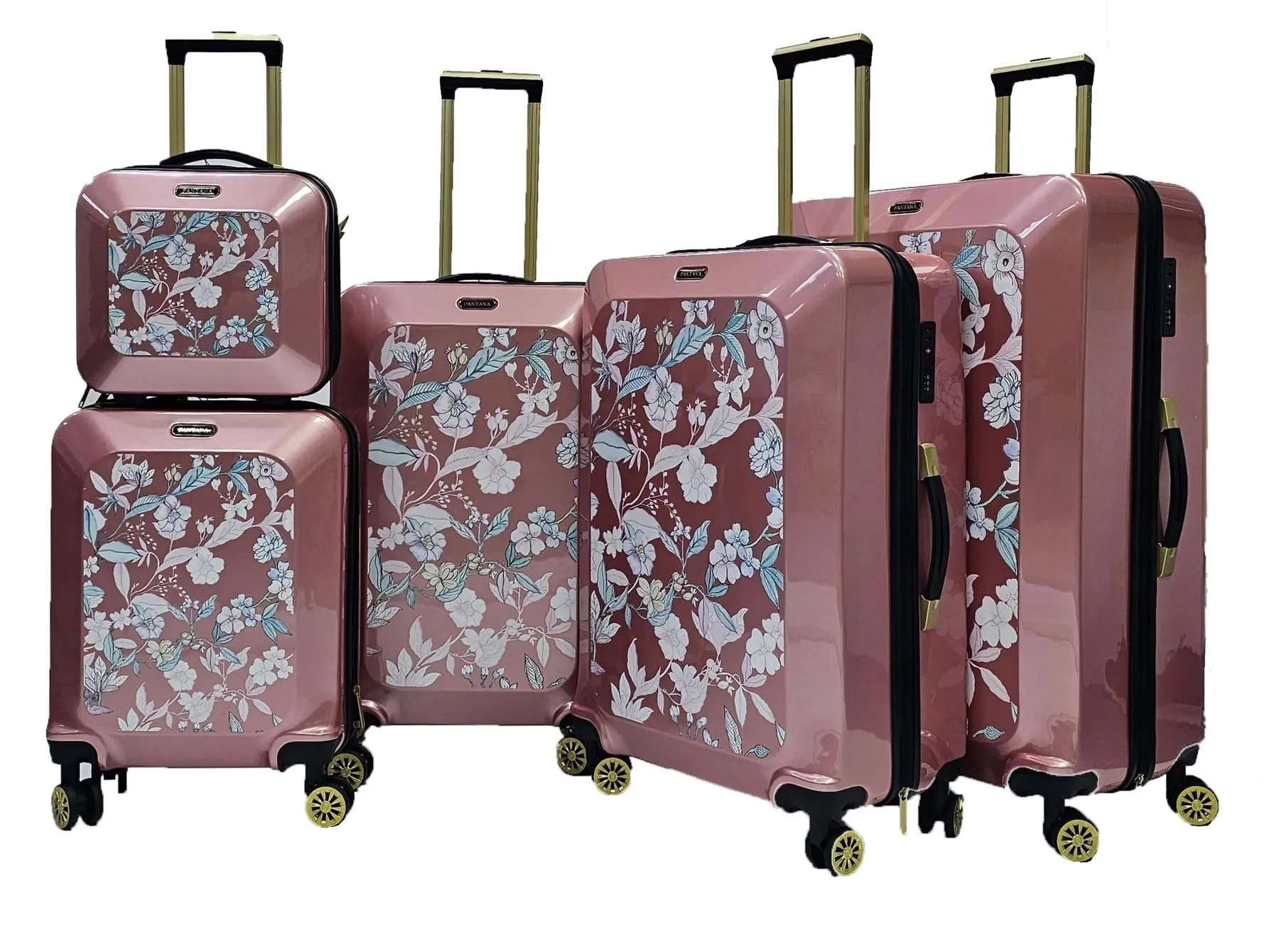 Floral Suitcase 4 Wheel Shiny Hard Case Shell Roller Wheels Cabin Small Medium Large Set Carry On Check In