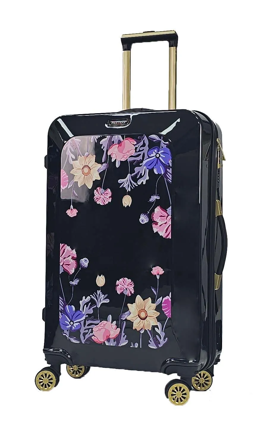 Floral Suitcase 4 Wheel Shiny Hard Case Shell Roller Wheels Cabin Small Medium Large Set Carry On Check In