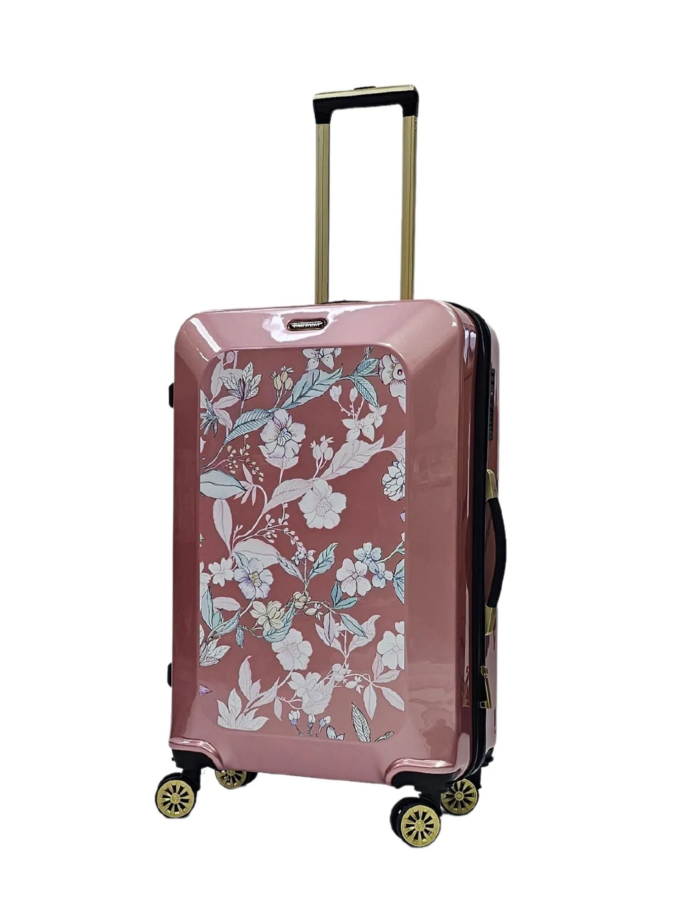 Floral Suitcase 4 Wheel Shiny Hard Case Shell Roller Wheels Cabin Small Medium Large Set Carry On Check In