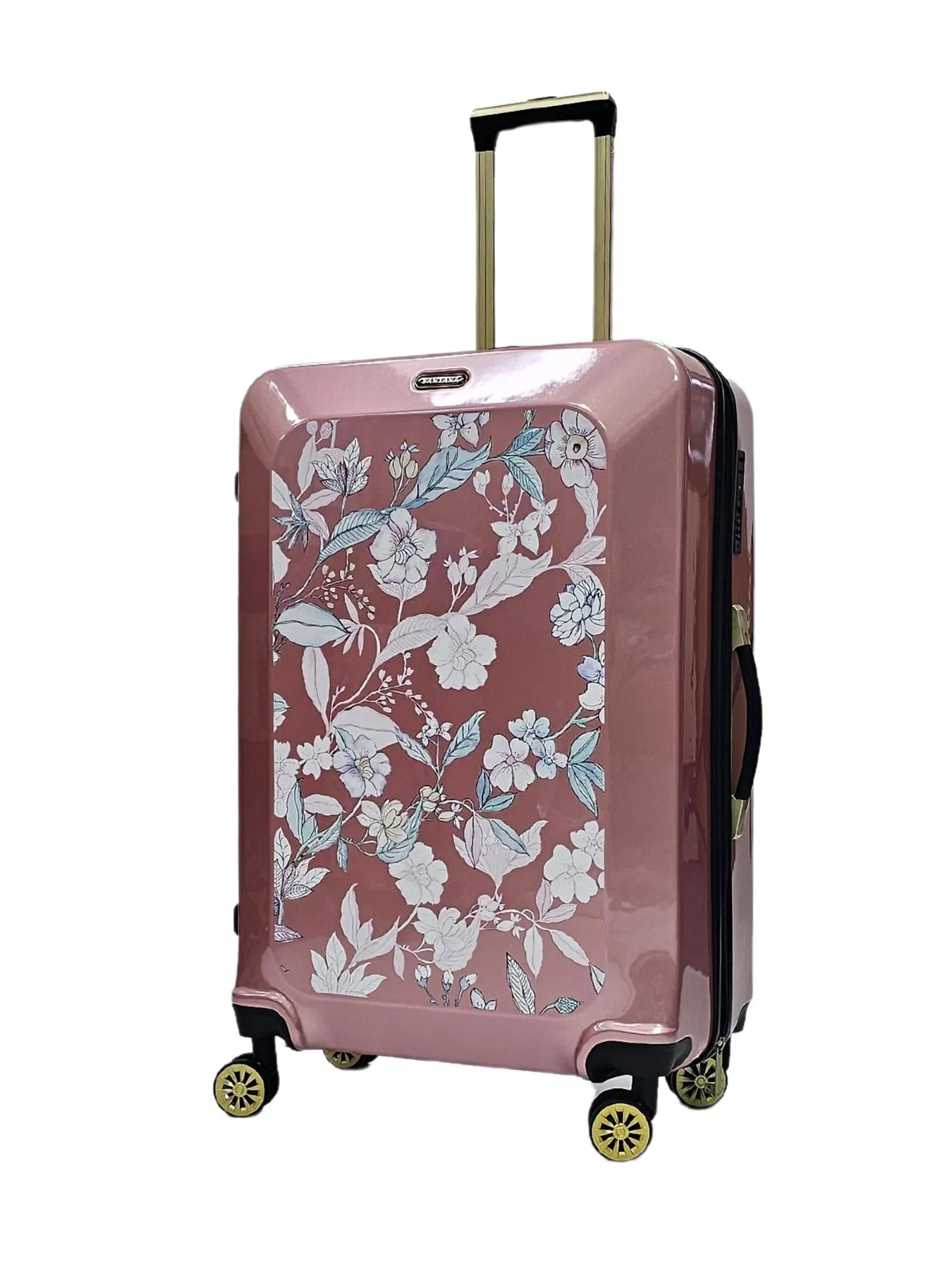 Floral Suitcase 4 Wheel Shiny Hard Case Shell Roller Wheels Cabin Small Medium Large Set Carry On Check In