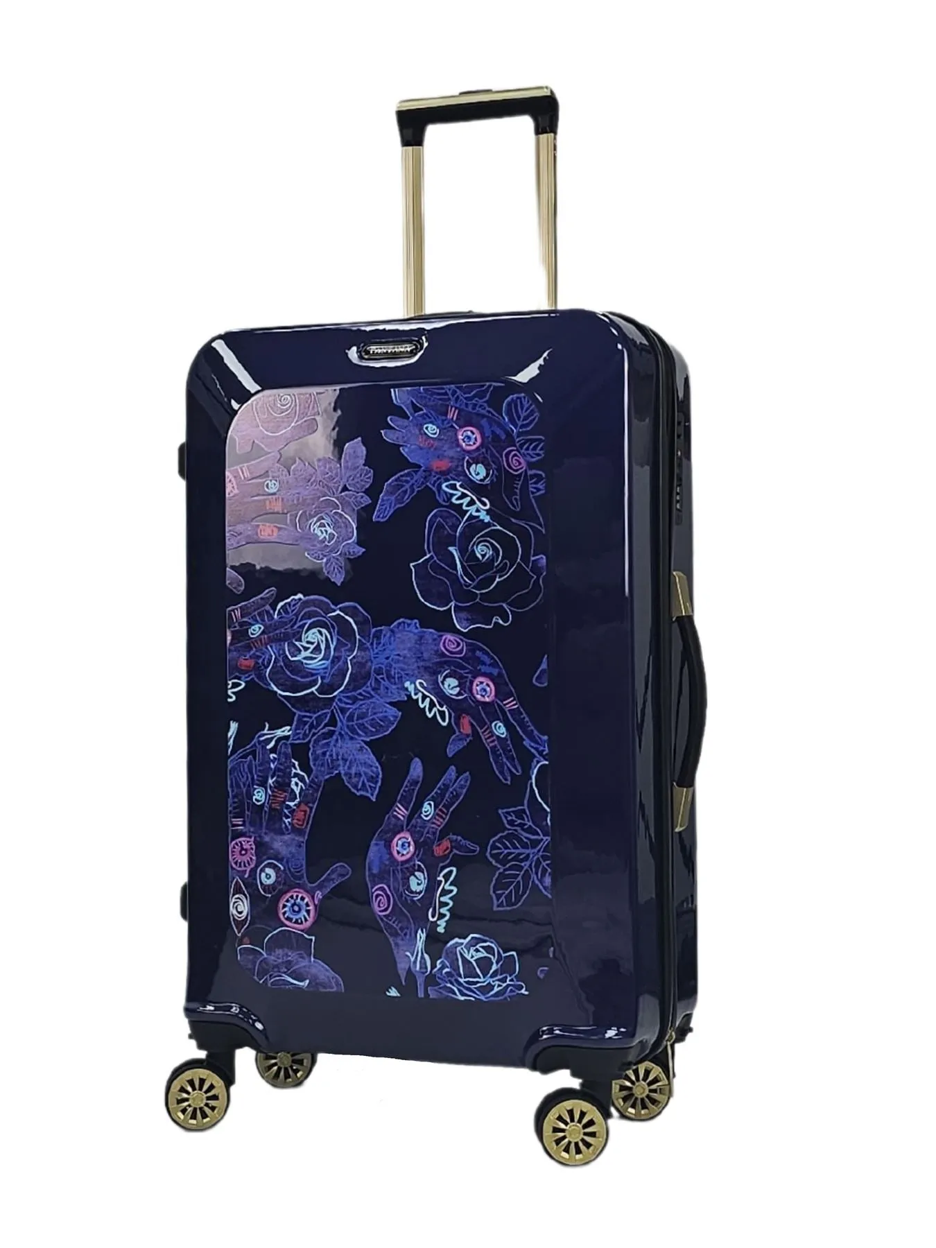 Floral Suitcase 4 Wheel Shiny Hard Case Shell Roller Wheels Cabin Small Medium Large Set Carry On Check In