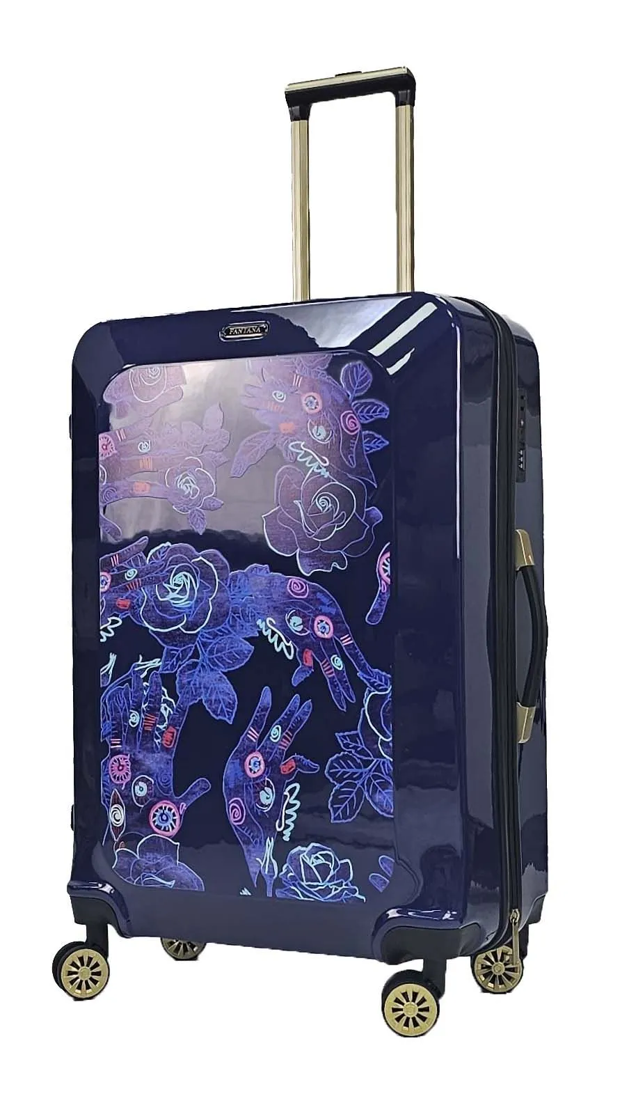 Floral Suitcase 4 Wheel Shiny Hard Case Shell Roller Wheels Cabin Small Medium Large Set Carry On Check In