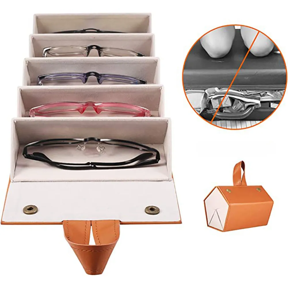 Foldable Sunglasses Organizer Case with 5 Slots Travel Glasses Box