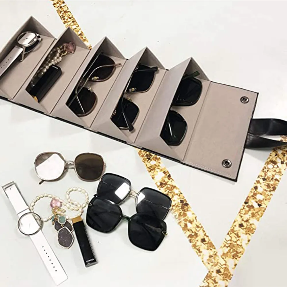 Foldable Sunglasses Organizer Case with 5 Slots Travel Glasses Box