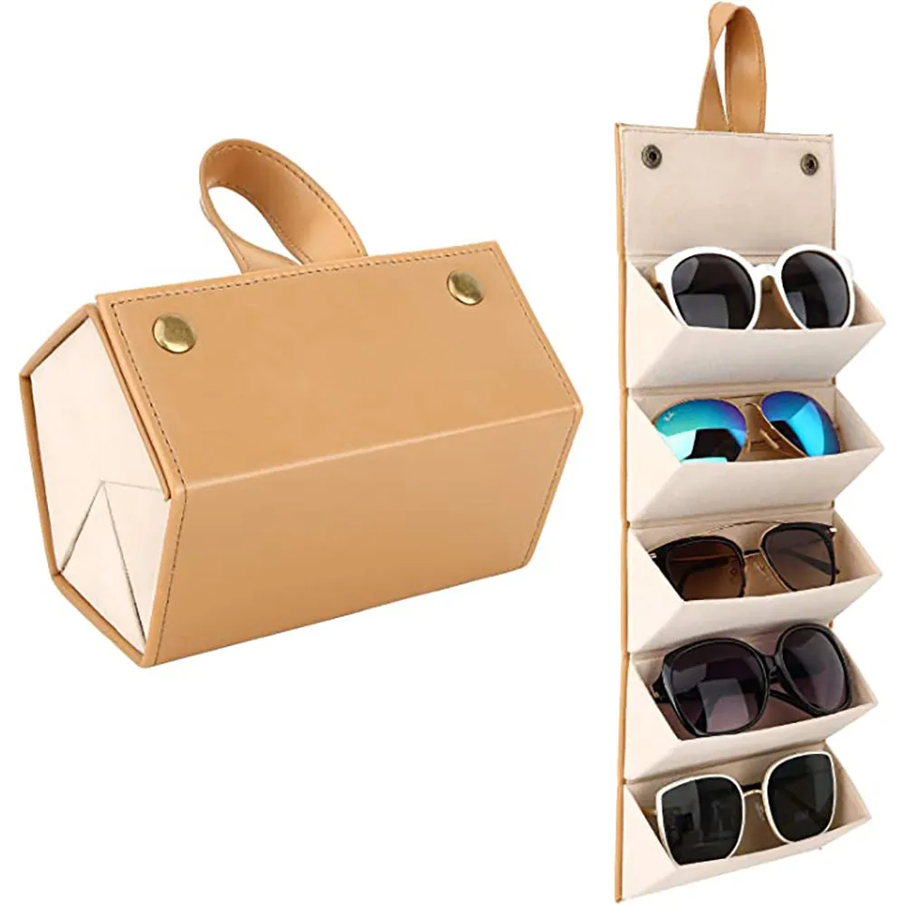 Foldable Sunglasses Organizer Case with 5 Slots Travel Glasses Box