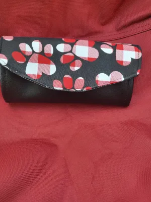 Handmade clutch wallets made with upcycled fabrics - paws