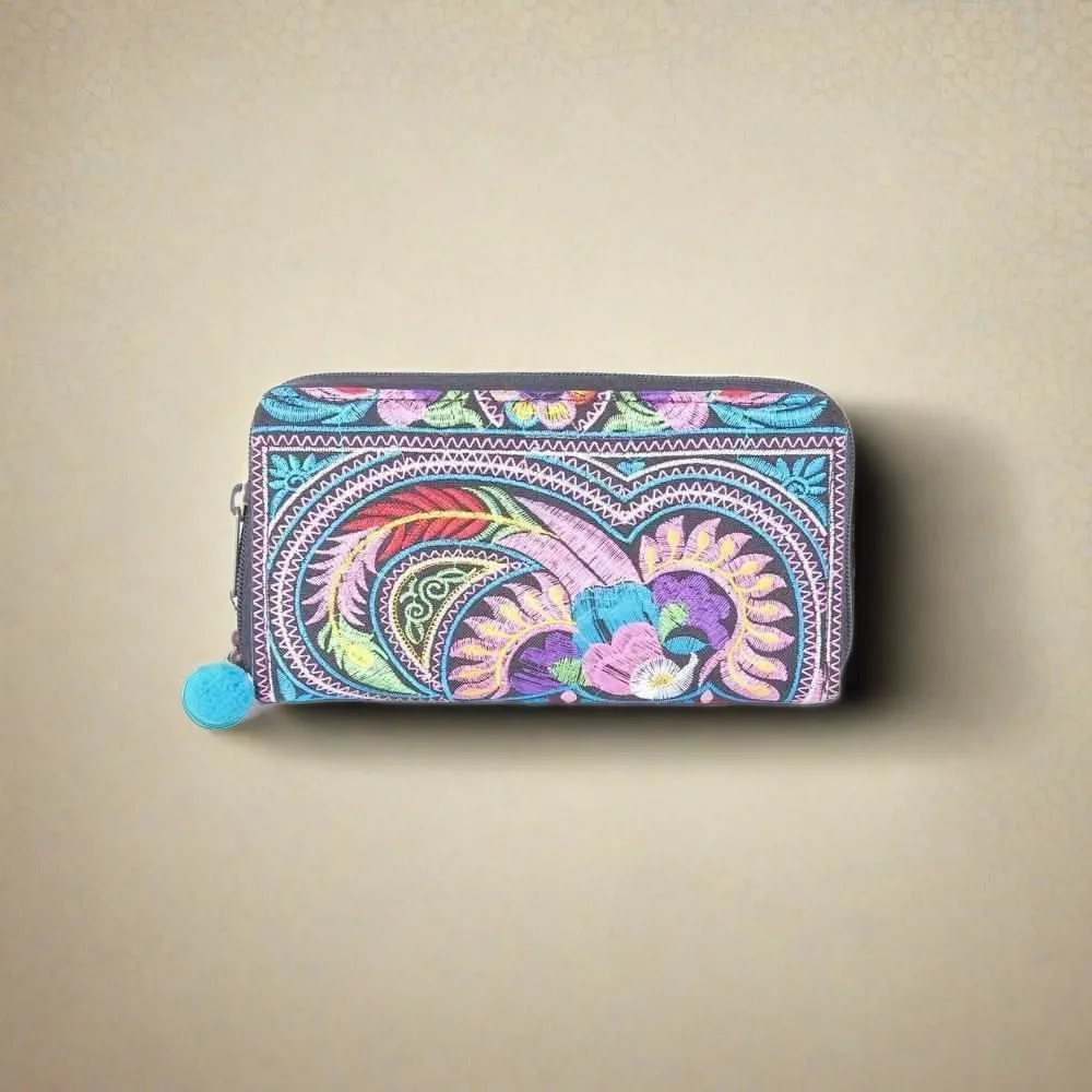 Hmong Flower Embroidered Multi-pocket Wallet - Thailand