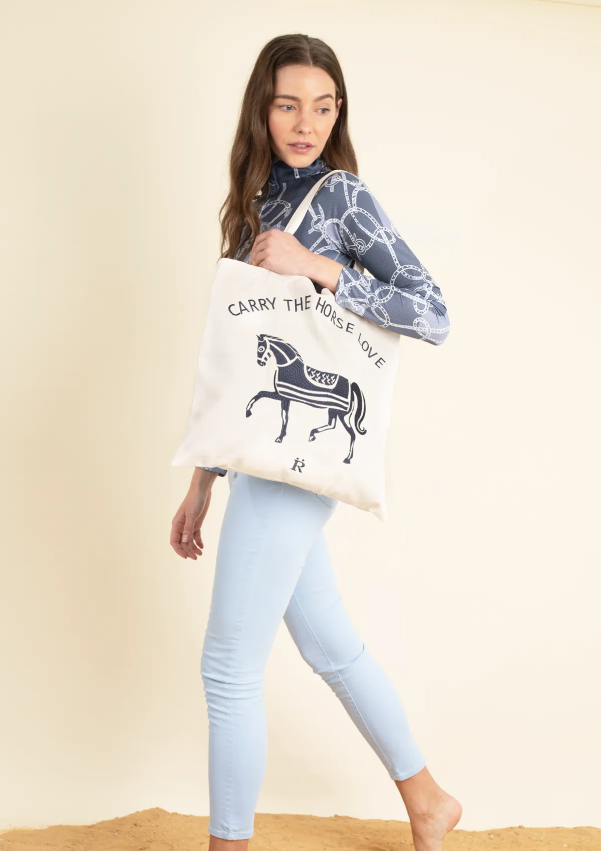 Horse Love Cotton Tote |  Carry The Love Horse | Cream