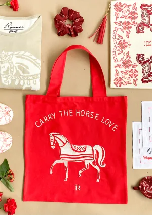 Horse Love Cotton Tote |  Carry The Love Horse | Red