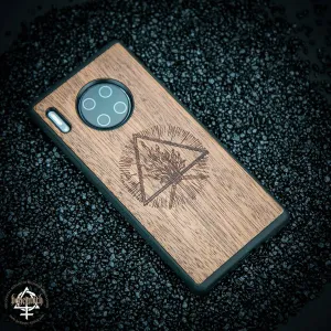 Huawei Mate 30 PRO case with wood finishing and Behemoth 'The Unholy Trinity' logo