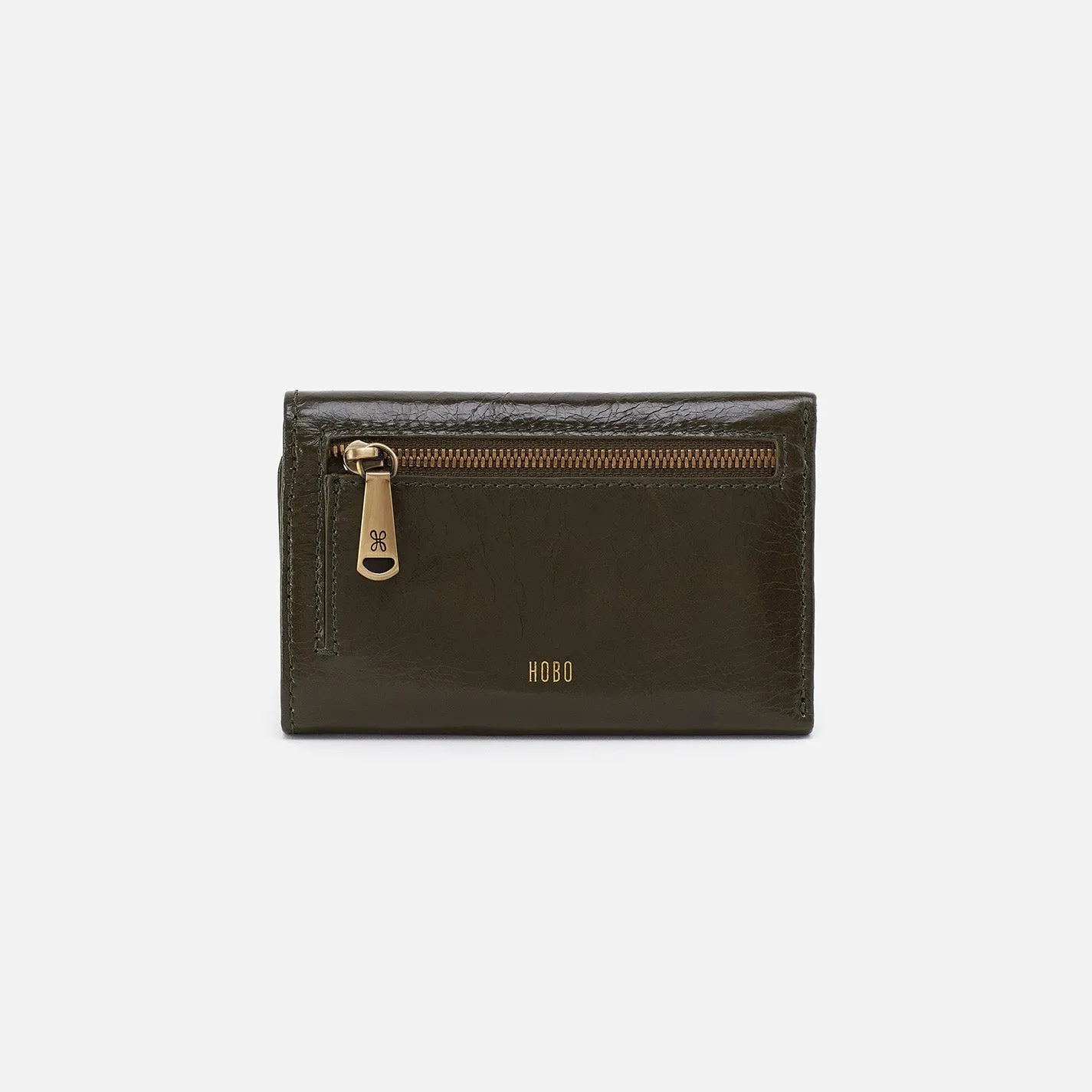 Jill Trifold Wallet In Polished Leather - Deep Moss