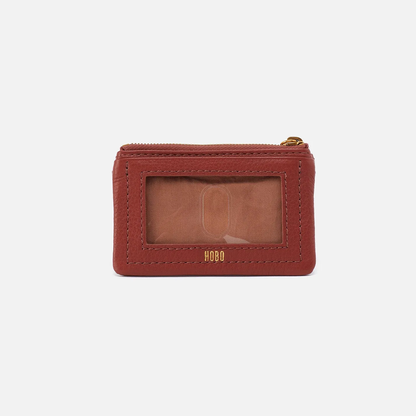 Lumen Card Case In Pebbled Leather - Rust