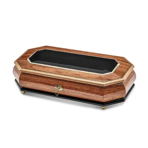 Luxury Giftware Bubinga Veneer with Black and Mother of Pearl Inlay Octagonal Locking Wooden (Plays Greensleeves) Music Box with Velveteen Lining