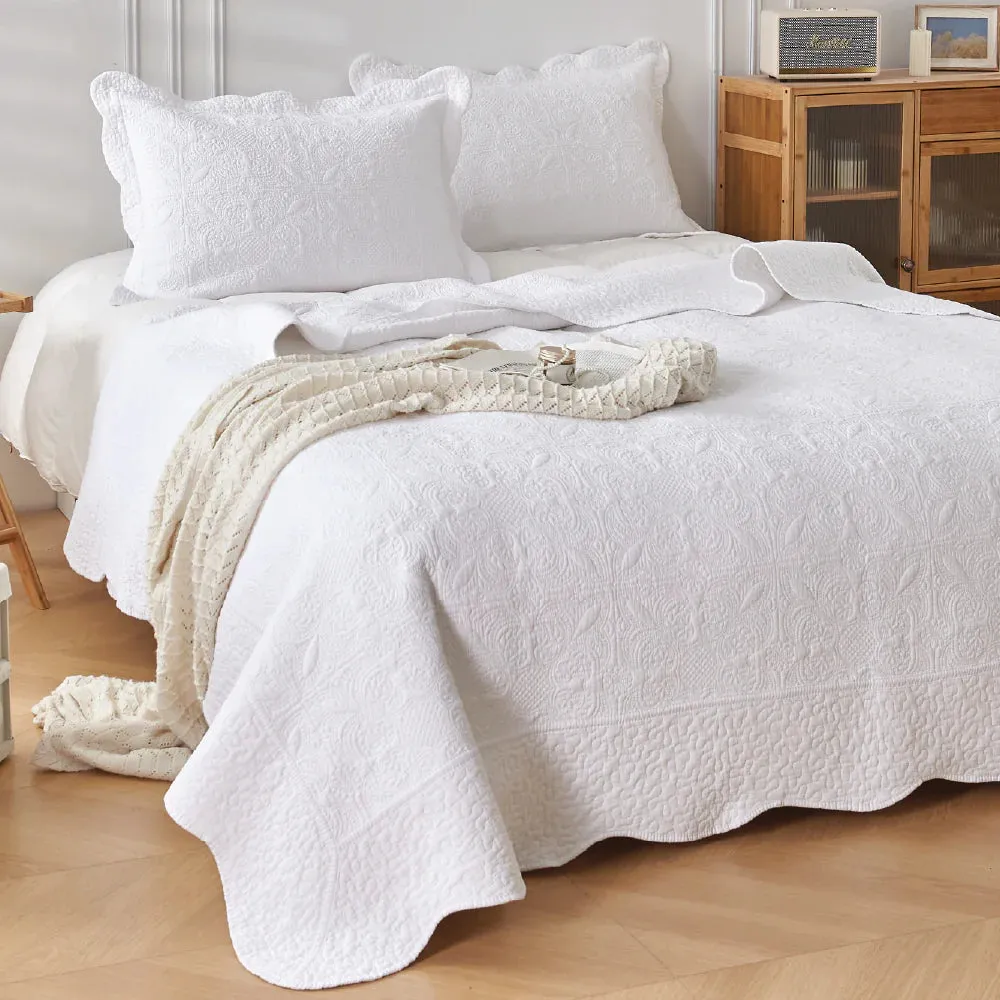 Marcella Antique White Quilted Coverlet Bedcover Set Available in 4 Sizes