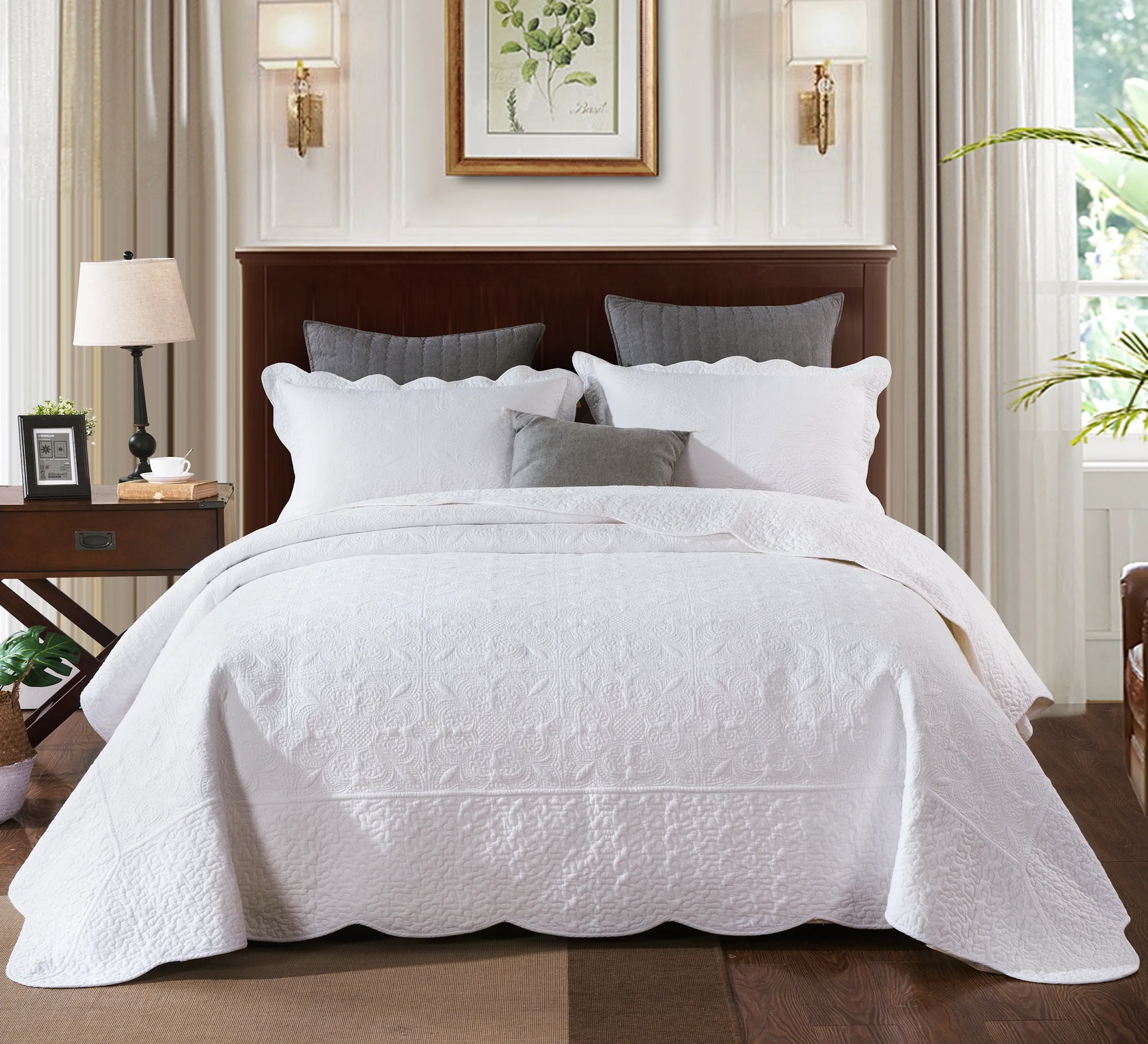 Marcella Antique White Quilted Coverlet Bedcover Set Available in 4 Sizes