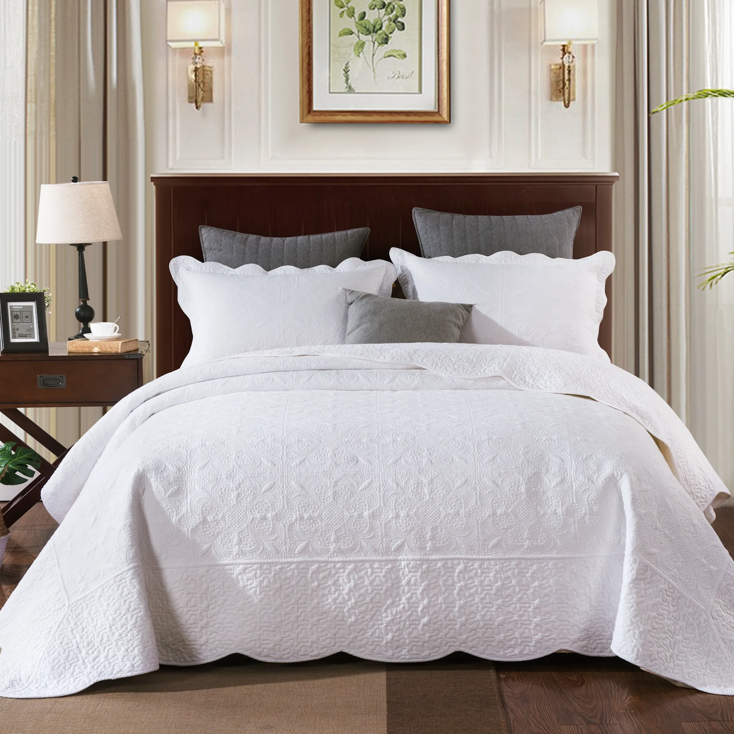 Marcella Antique White Quilted Coverlet Bedcover Set Available in 4 Sizes