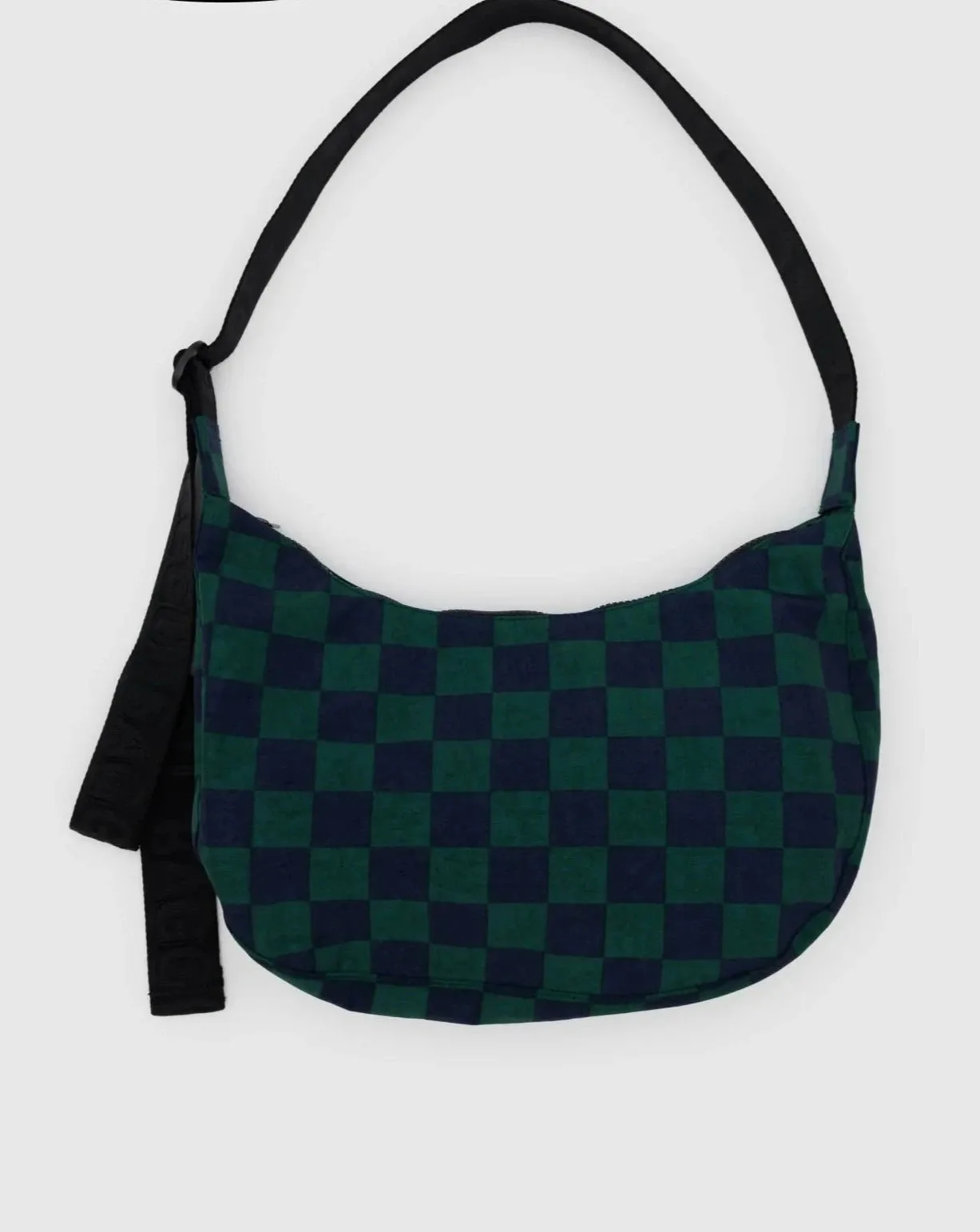 Medium Nylon Crescent Bag in Navy Green Check