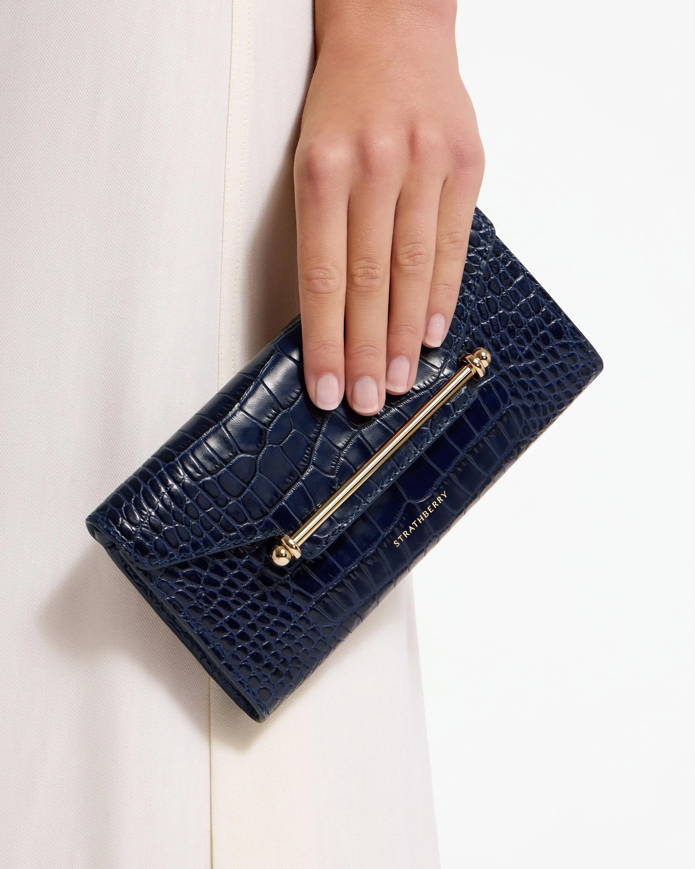 Multrees Chain Wallet - Croc-Embossed Leather Navy