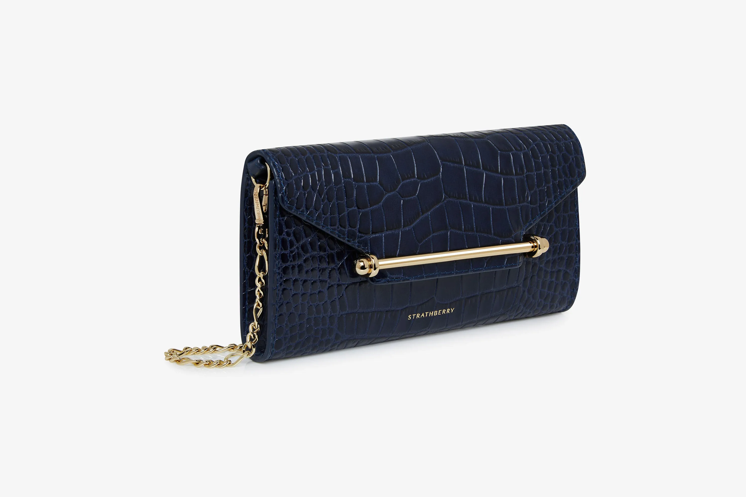 Multrees Chain Wallet - Croc-Embossed Leather Navy