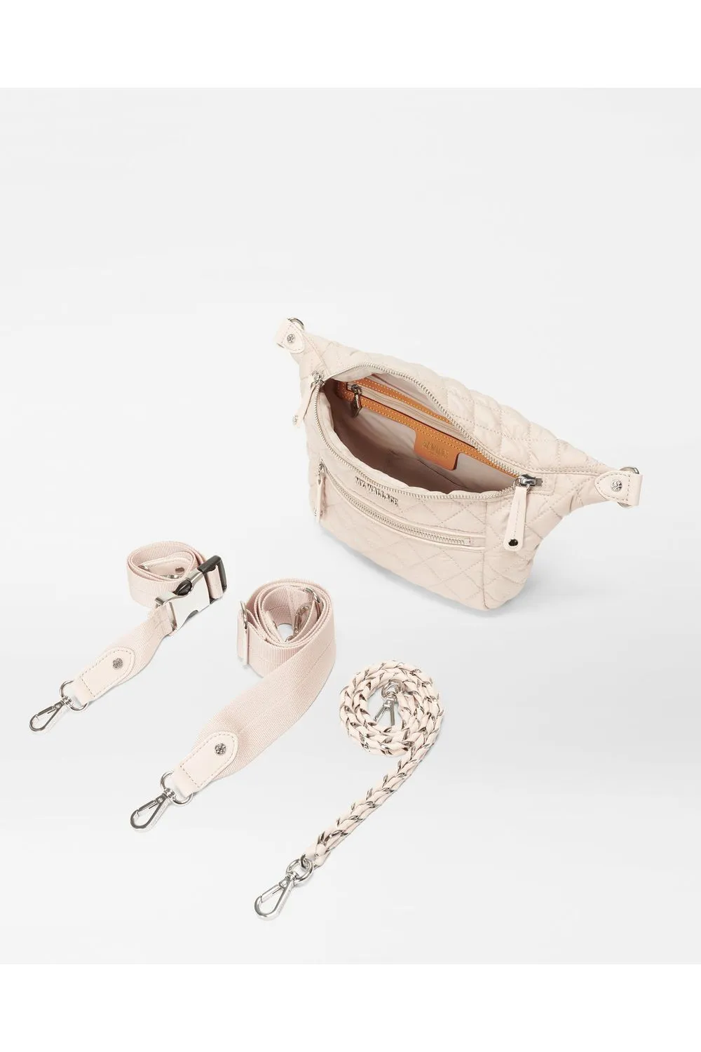 MZ Wallace Small Crosby Sling Bag 1462C15 | Mushroom/Pink Opal Leather