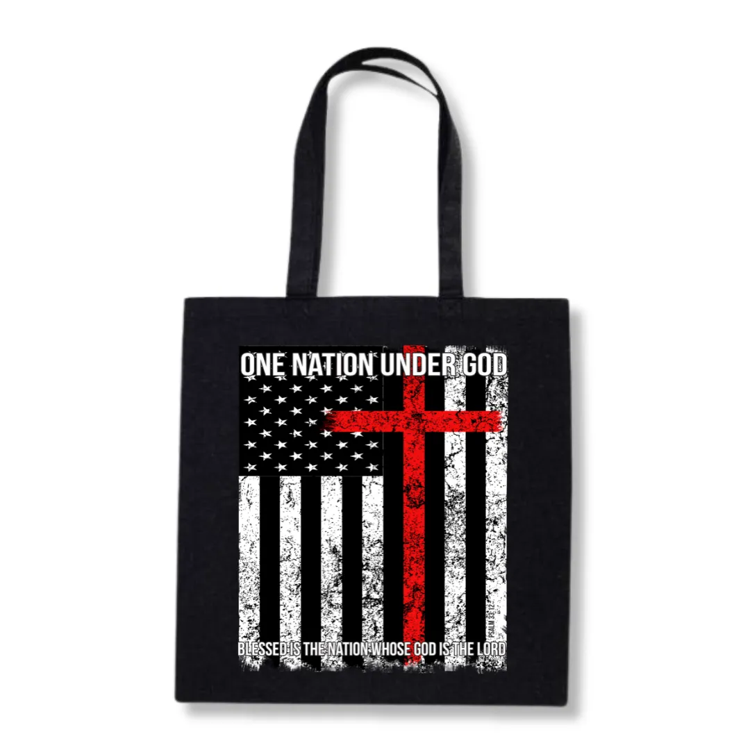 One Nation Under God. Blessed is the Nation Whose God is the Lord Tote Bag (3 Colors)