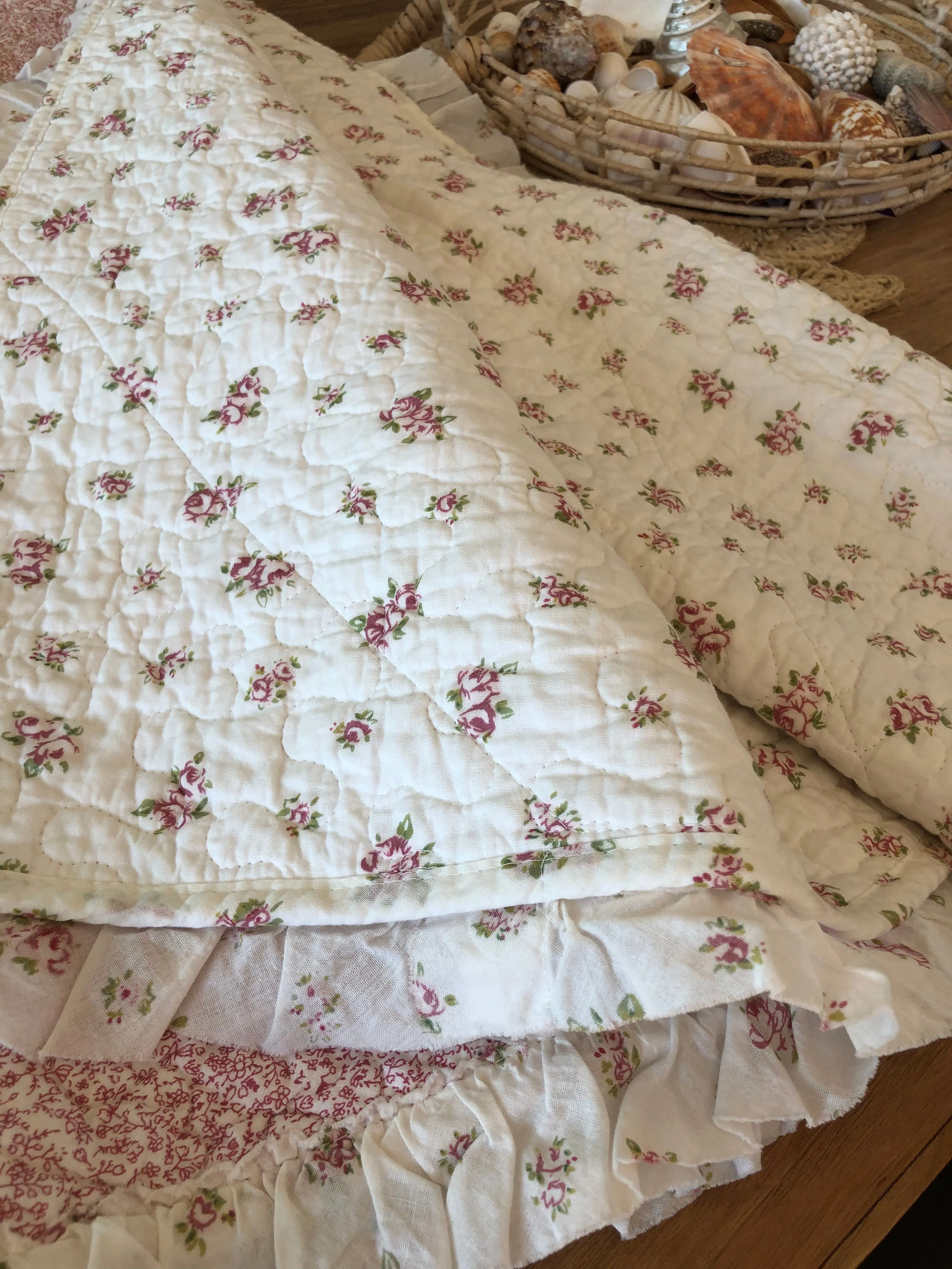 Pink Floral Patchwork Sarah Rose Ruffle Quilted Coverlet Bedcover Set Available in 4 Sizes