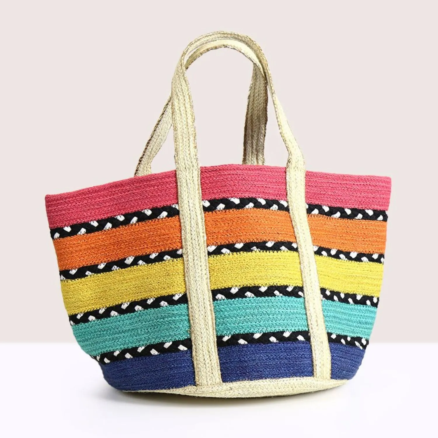 POM 50cm Rainbow Jute Beach Bag