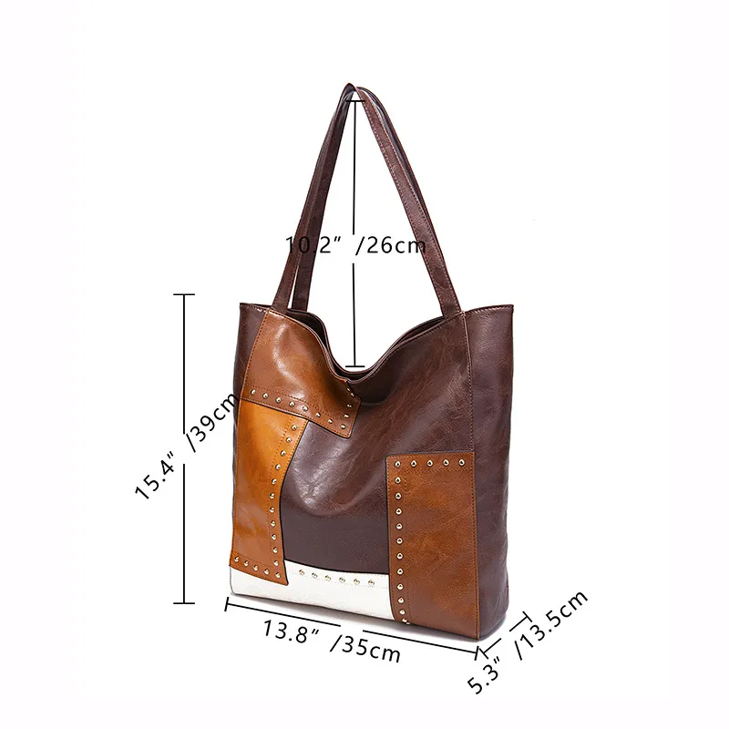 Sohiwoo Color Stitching Large Capacity Tote Bag Textured Shoulder Bag Casual Versatile Commuter Bag