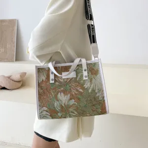 Sohiwoo Flower Printed Large Capacity Tote Bag All Over Floral Pattern Satchel Bag Casual Practical Commuter Bag