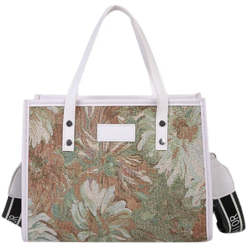 Sohiwoo Flower Printed Large Capacity Tote Bag All Over Floral Pattern Satchel Bag Casual Practical Commuter Bag