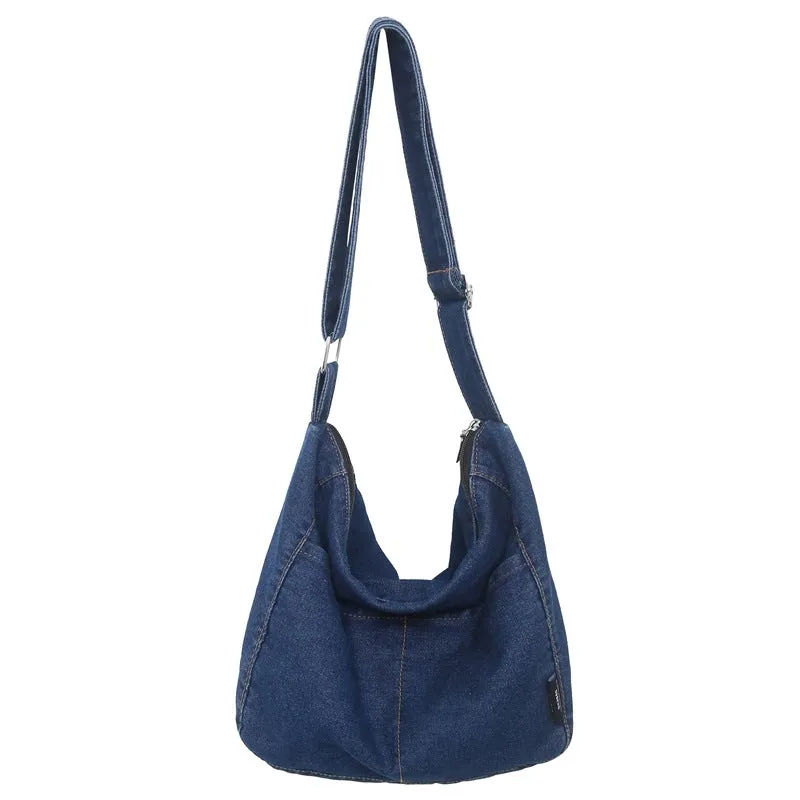 Sohiwoo Large Capacity Tote Bag Denim Lightweight Textured Shoulder Bag Versatile Commuter Bag